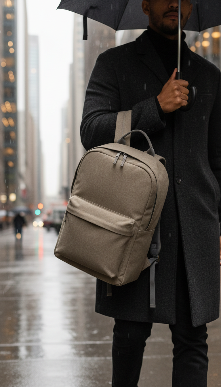 Taupe Concrete Everyday Backpack in use