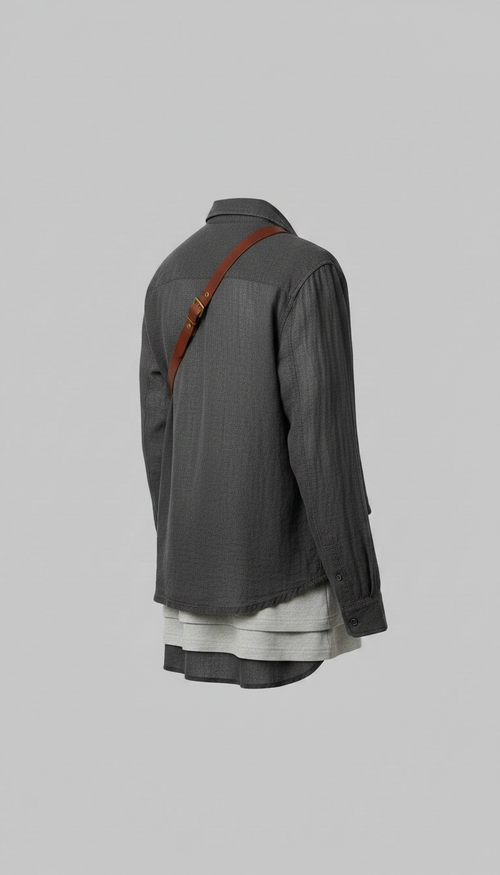 Alternate angle view of Cotton Blend Shirt with Leather Trim